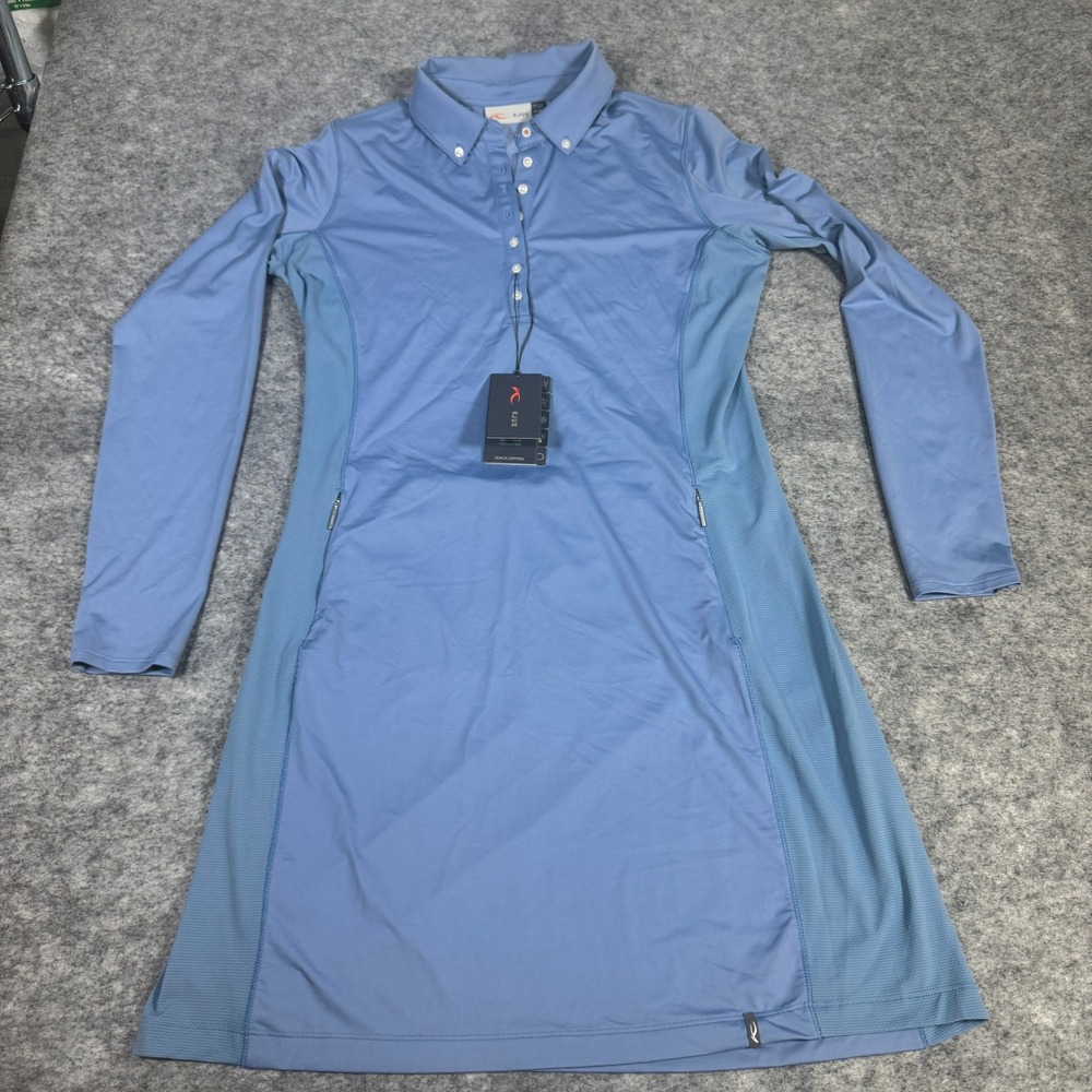 KJUS Women Scotscraig Blue Long Sleeve Polo Golf Dress UPF 50+ Size 38 M NEW